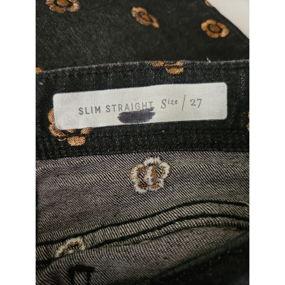 Pilcro‎ and the Letterpress Slim Straight Floral Embroidered Black Jeans Size 27